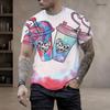 Men Plus Size Round Neck Short Sleeve T Shirt Light Base Cartoon Multicolor Leopard Print Summer Y2K Casual Tops
