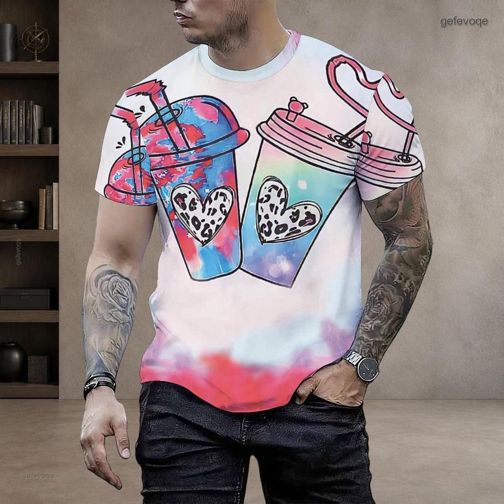 Men Plus Size Round Neck Short Sleeve T Shirt Light Base Cartoon Multicolor Leopard Print Summer Y2K Casual Tops