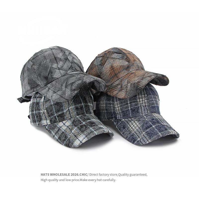 Gewaschene karierte Baseballkappe für Damen, Vintage, strukturiert, Dad Hat, für draußen
