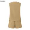 ZANZEA Women Sleeveless Vest Tops and Shorts Summer Two Piece Suit Sets