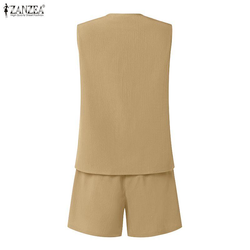 ZANZEA Women Sleeveless Vest Tops and Shorts Summer Two Piece Suit Sets