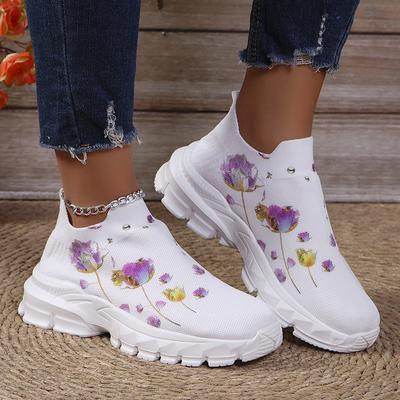 Baskets à imprimé floral de haute qualité pour femmes, baskets à plateforme respirantes, grande taille, chaussures vulcanisées à semelle épaisse