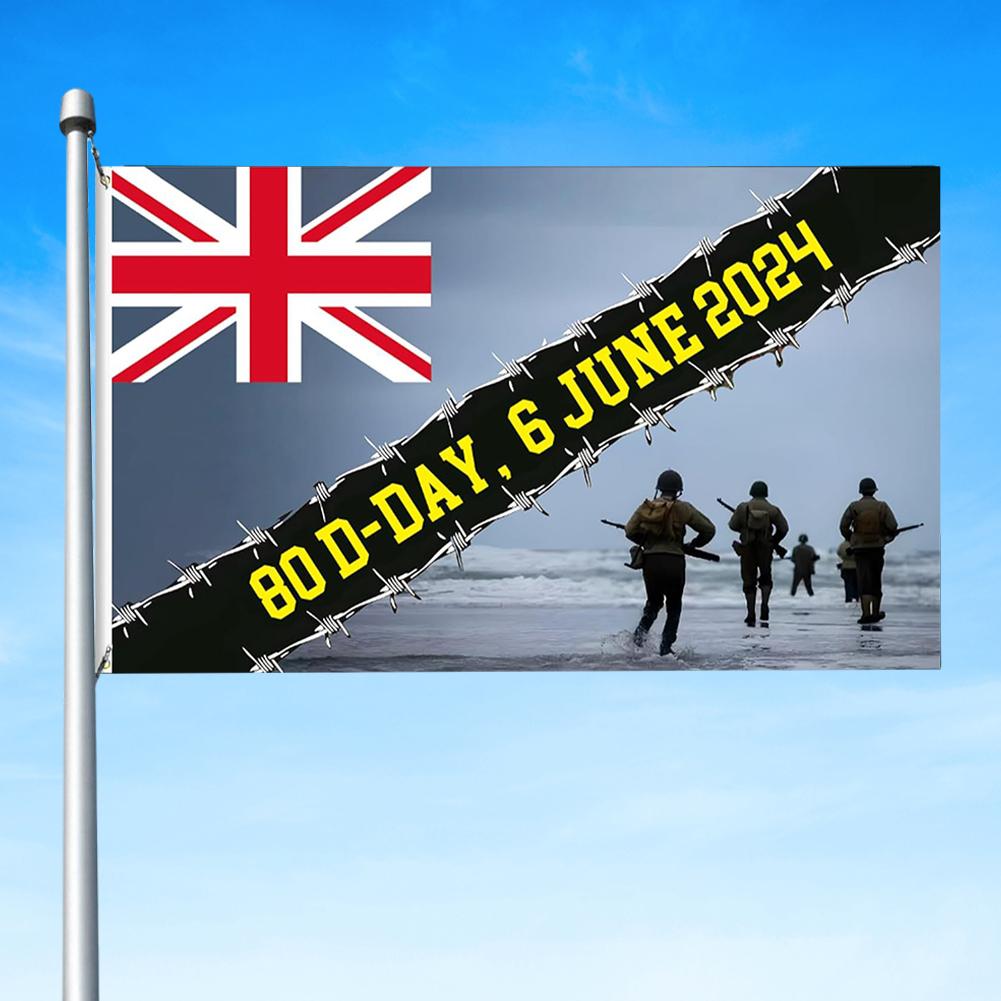 5ftx3ft LD Day 80. Jahrestag Dekorationsflaggen 1944-2024 6. Juni D-Day 80 Jahre Gedenktag Flagge für Heim- und Außendekoration