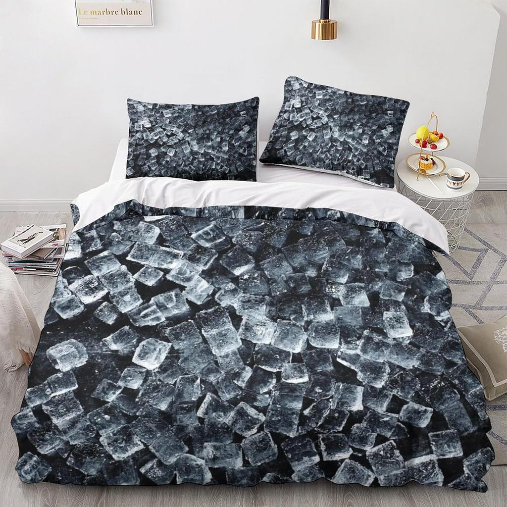 Ice Cube Duvet Cover Set 3D Ice Pattern Twin Queen Bedding Set Microfiber Summer-Cool Comforter Cover for All People 2/3 Pieces