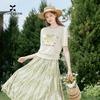 Xiangying Green Shoulder Knitted T-shirt for Women