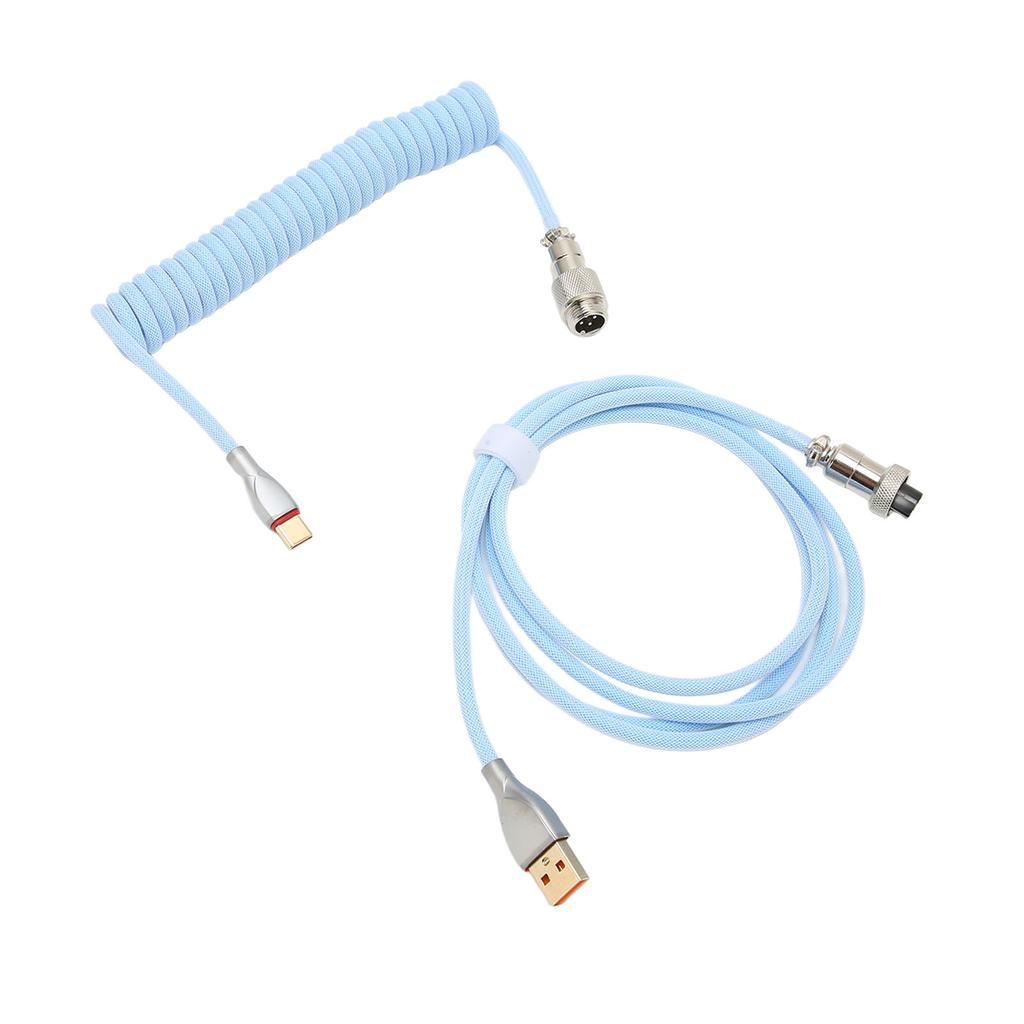 Mechanical Keyboard Cable Double Sleeve Custom Coiled with Detachable Metal Aviation USB C to USB A Keyboard Aviation