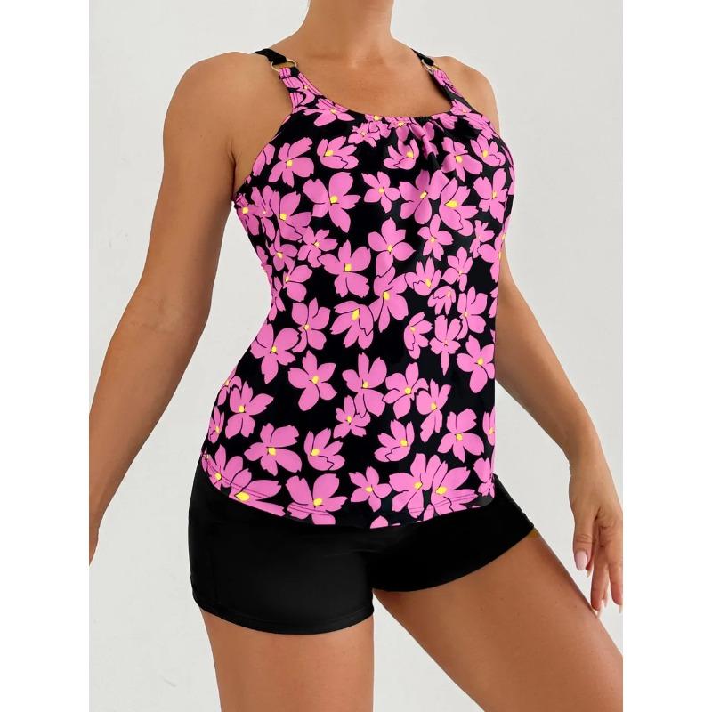 2026 Sexy Strappy Tankini Floral Printed Swimsuit Women Two Pieces Shorts Swimwear Female Bathing Swimming Suit Beachwear Summer