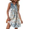 Women's Fashion Casual Printed V-Neck Button With Pocket Vest Sleeveless Dresses