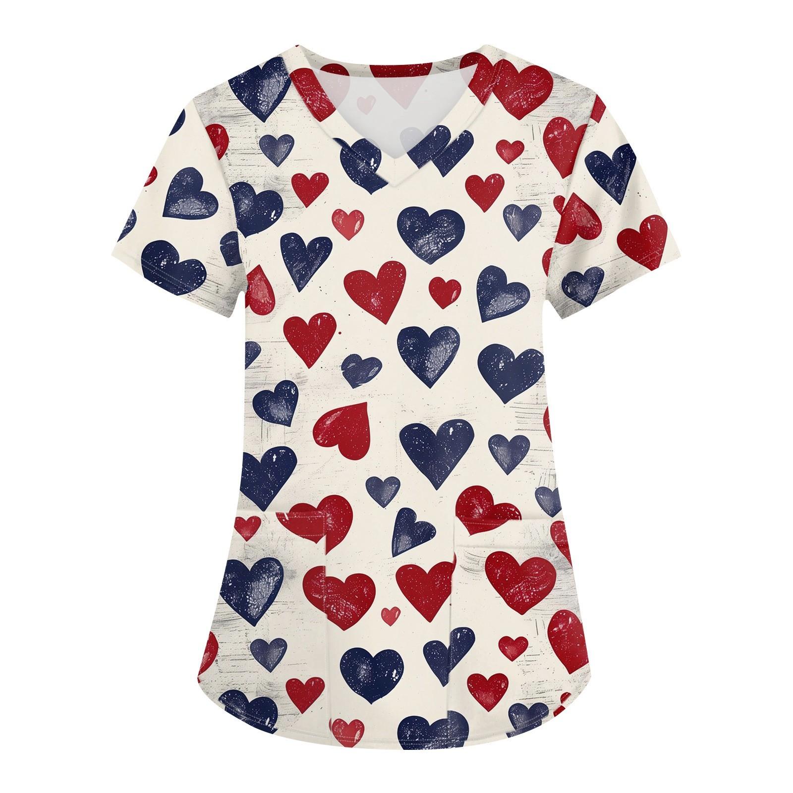 

Женская модная футболка с короткими рукавами и v-образным вырезом с принтом, маленькая рабочая футболка с карманами XL