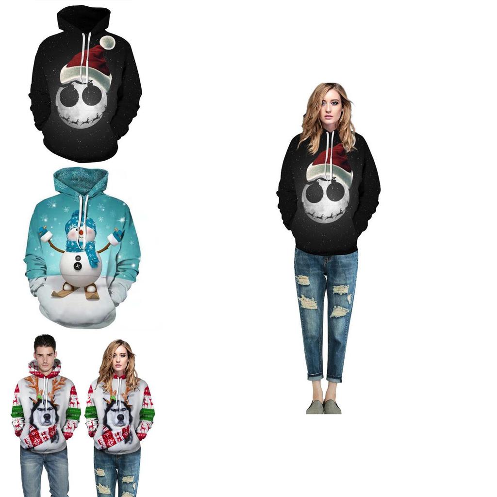 Women Hoodies Men Sweatshirt Snow Man Print Christmas Gift Casual Pullover Top