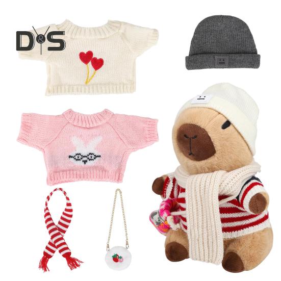 1 Set Plush Capybara Toy with Clothes Accessories Kids DIY Dress-Up Capybara Plushie Toddlers Boys Girls Stuffed Animal Doll Toy Decoration