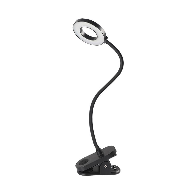 USB Charging Clip Desk Lamp Bedside Reading Lamp with 3 Color Modes and Adjustable Brightness - Black