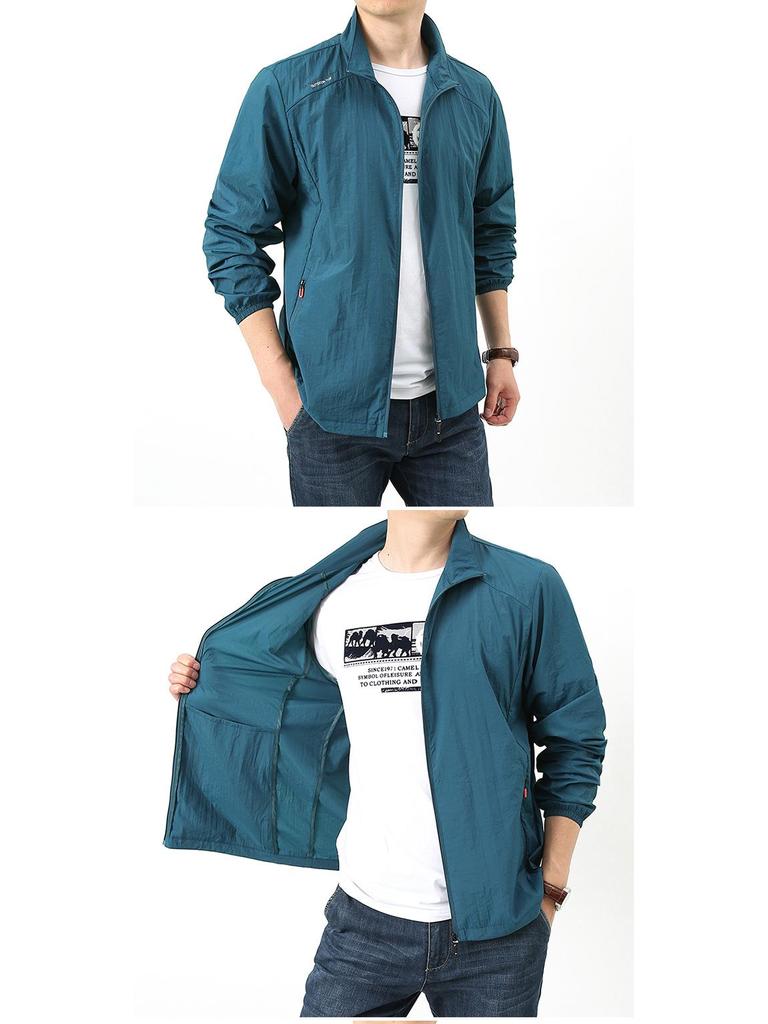 Men's Summer Stand-up Collar Loose Fit Casual Outdoor Windbreaker - Breathable, Hoodless Skin Coat
