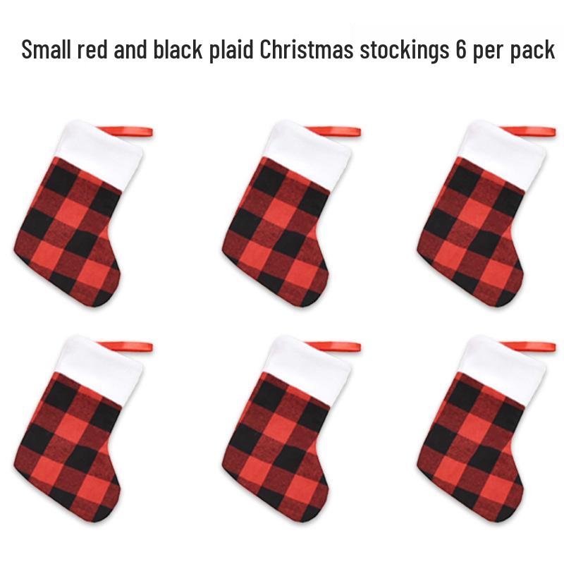 Red and Black Plaid Christmas Stocking Ornaments with Plush Details