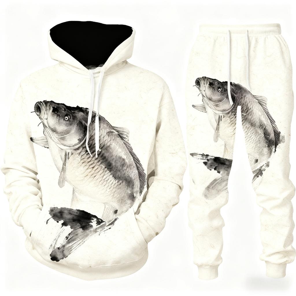 Popular Bass Fishing 3D Print Unisex Hoodie Pants Suit Men Long Sleeve Tracksuit Outfit Casual Outdoor Hunting Camping 2Pcs Sets