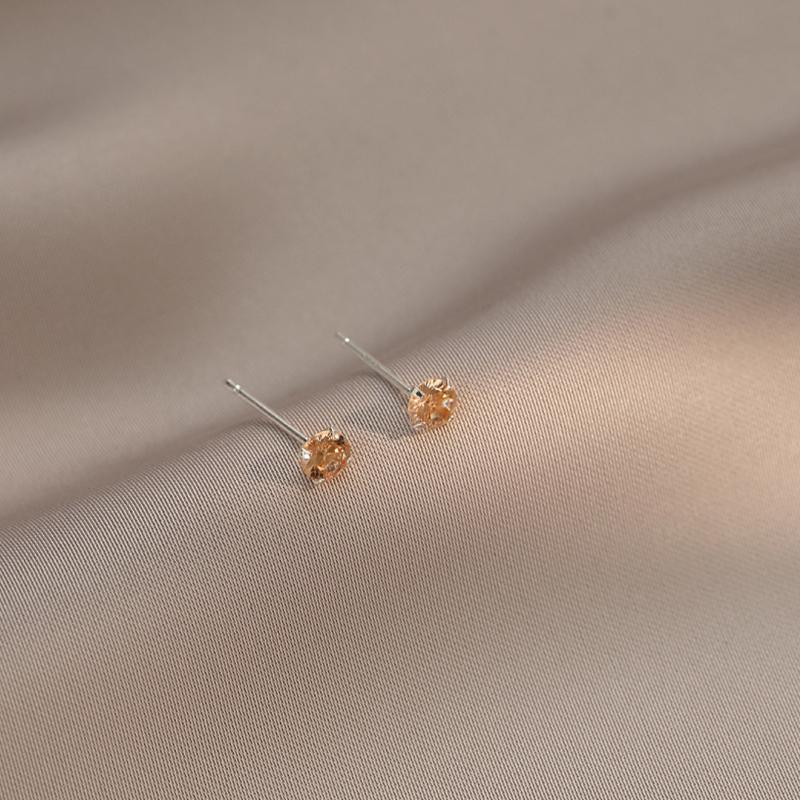 Real 925 Sterling Silver Round Zircon Stud Earrings For Women Classic Fine Jewelry Minimalist Ear Piercing Accessories