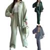 Yousheng 2 Pcs/Set Women Shirt Pants Set Turn-down Collar Single-breasted Long Sleeves Loose Top Elastic Waist Wide Leg Trousers Sport Tracksuit