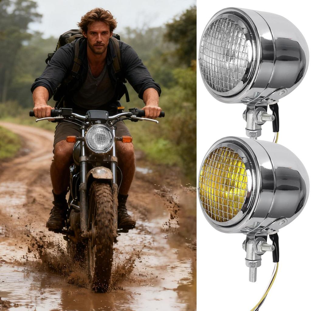 Motorcycle Driving Lights Vintage Alloy Shell Lighting Retro Motorcycle Headlamps For Bike Riding Night Driving Outdoor Camping