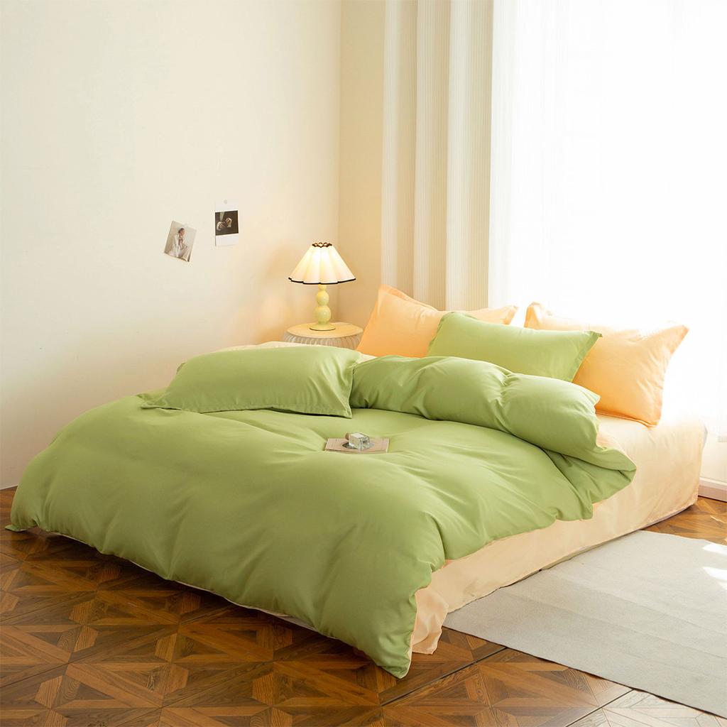 Fashion Polyester Solid Color Sheet Duvet Cover Set Single Double Bed Size Skin Friendly Machine Washable
