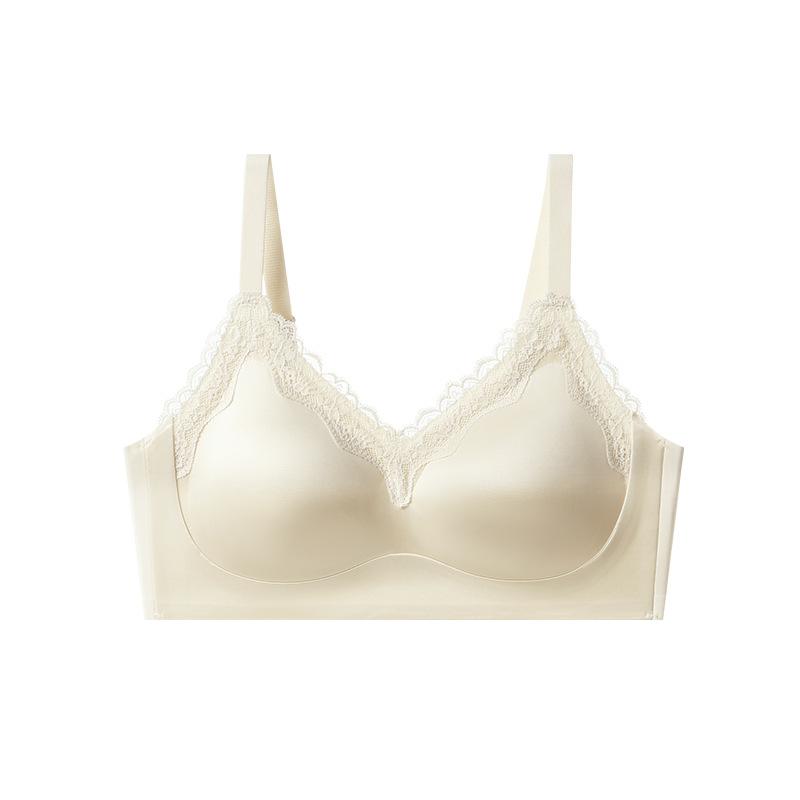 French light luxury seamless interlayer lift bra soft lace gilt satin sexy and comfortable