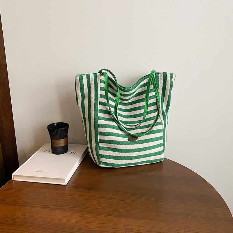 Double-sided dual-purpose cloth bag, striped niche large-capacity lazy literary tote bag, casual one-shoulder underarm bag, women