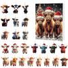 24 Days Christmas Advent Calendar Highland Cow Ornaments 2D Acrylic Cute Animal Christmas Tree Decorations Xmas Countdown Gifts
