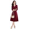 Elegant V-neck Solid Color Midi Dress with Long Sleeves - Spring 2025