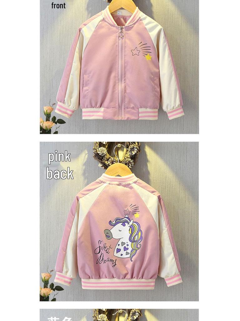 2025 New Style Cartoon Baseball Jacket for 3-Year-Olds - Fashionable Spring Jacket for Baby and Middle Child Girls