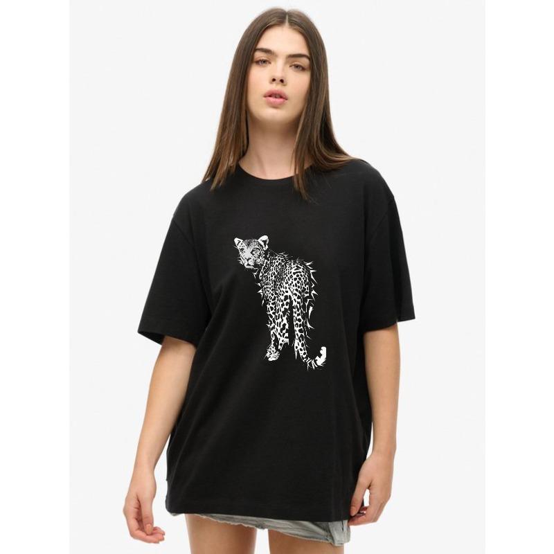 

Oversized T Shirt Black Leopard Print Graphic Design Casual Streetwear For Women XXXXL чёрный