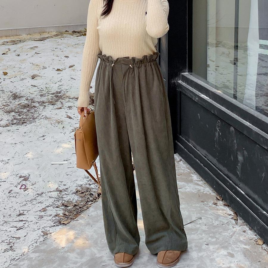 XHK2553 Large Winter Maillard Style Corduroy Pants - Elastic Waist, Retro, Plus Size