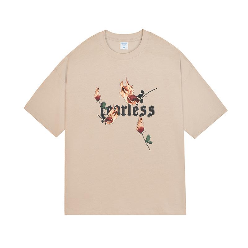 

Нейтральная летняя свободная хлопковая мужская футболка с короткими рукавами и принтом Rose Fire в стиле ретро в стиле колледжа XXL