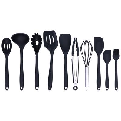 Juego de 10 utensilios de cocina de silicona, antiadherentes, espátula, cuchara, batidor de huevos y cepillo.