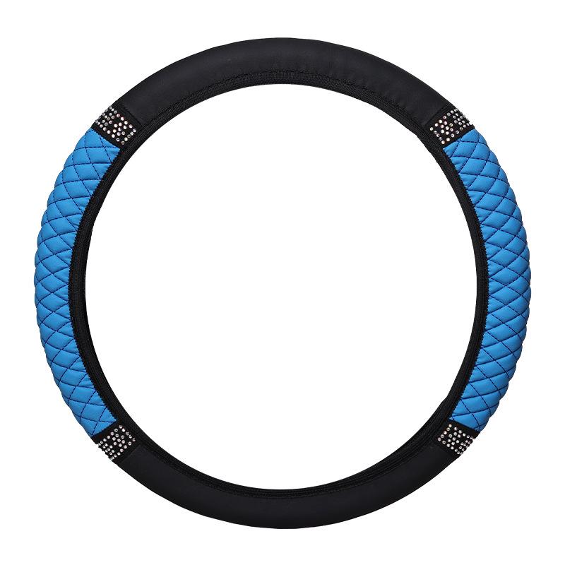 Universal Elastic Leather Steering Wheel Cover with 3D Diamond Embroidery