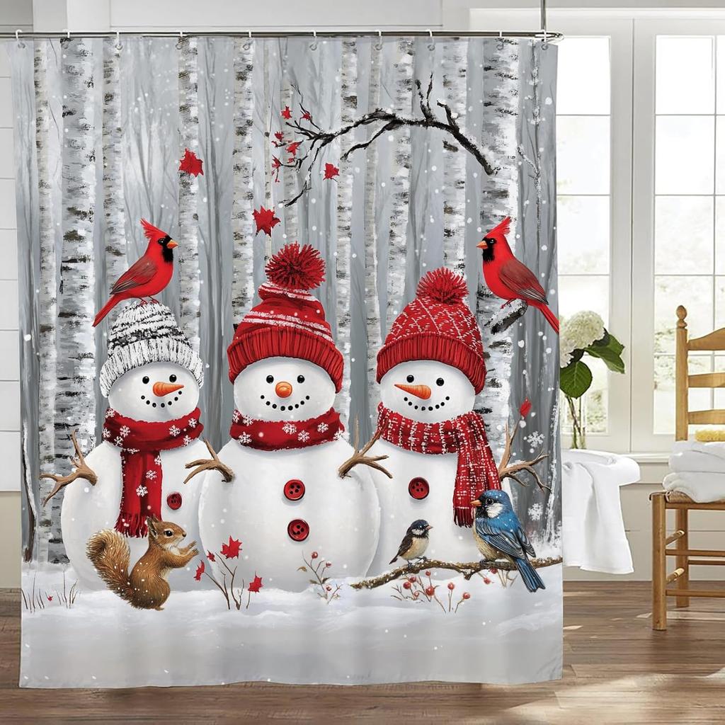Cortina de Chuveiro Cardeal Cortina de Chuveiro Pássaro Vermelho Tecido Impermeável Decoração de Banheiro Rústica para Casa Cortina com Ganchos 60"x72"