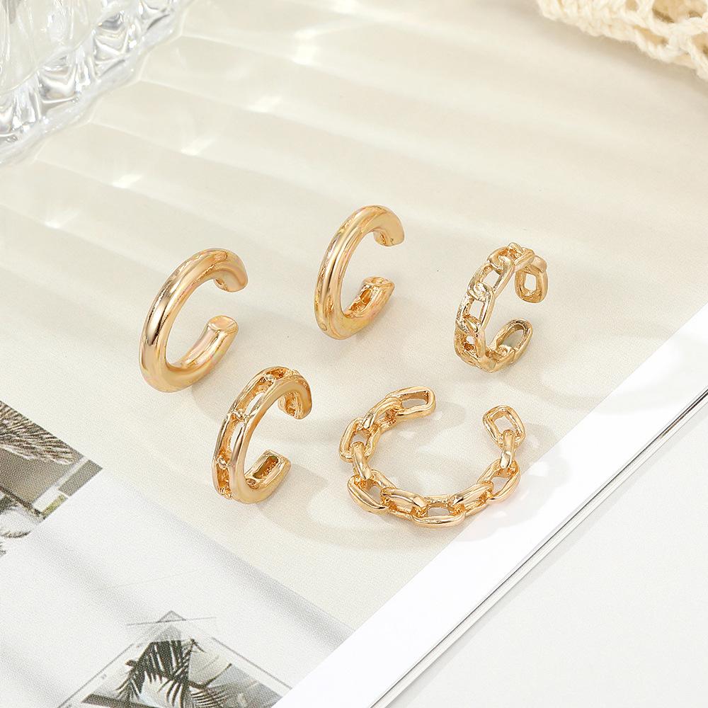 Women's Ear Cuff Set No Piercing Ear Wrap Ear Climber Gold Plated Huggie Hoop Earrings Geometric Hollow Out Statement Ear Jewelry Gift