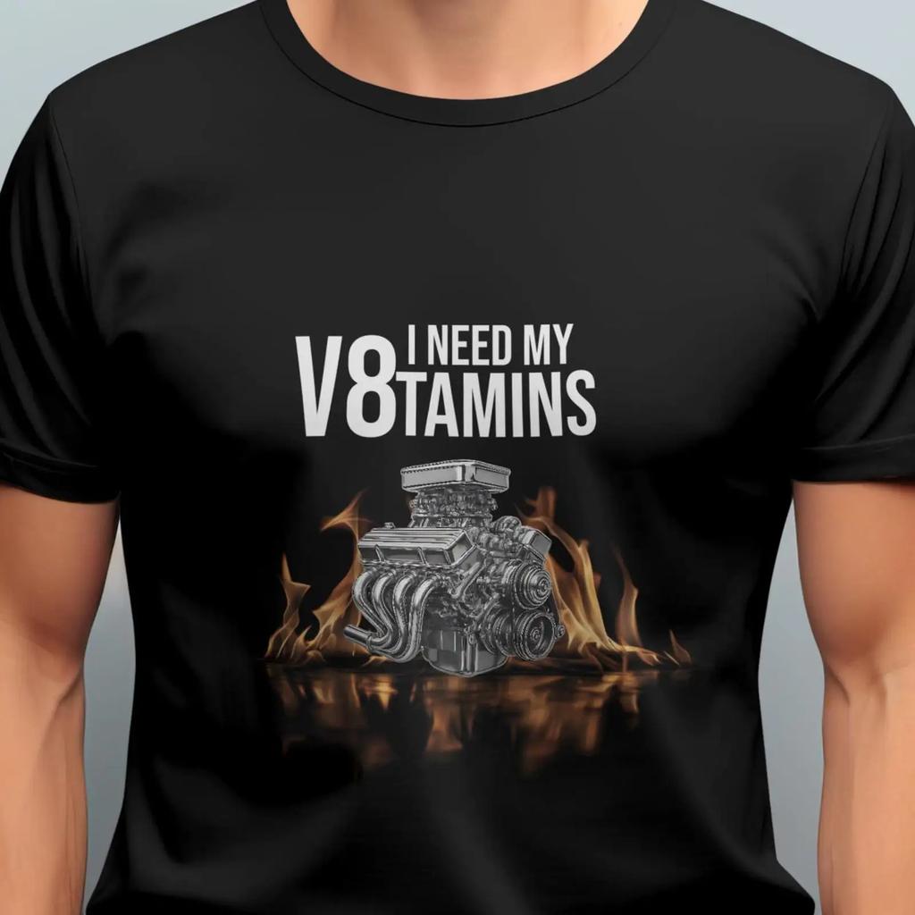 V8 Engine T Shirt I Car Lover Motor Enthusiast Vintage Washed Breathable Stylish Top For Everyday Wear Soft Comfortable