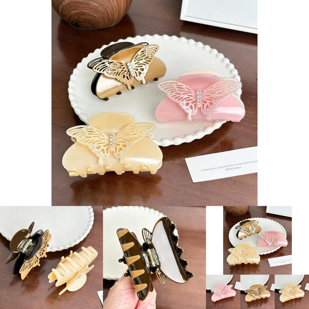 Elegante Acetat Schmetterlings Haarspange mit Strassdetails für stilvolle Hochsteckfrisuren