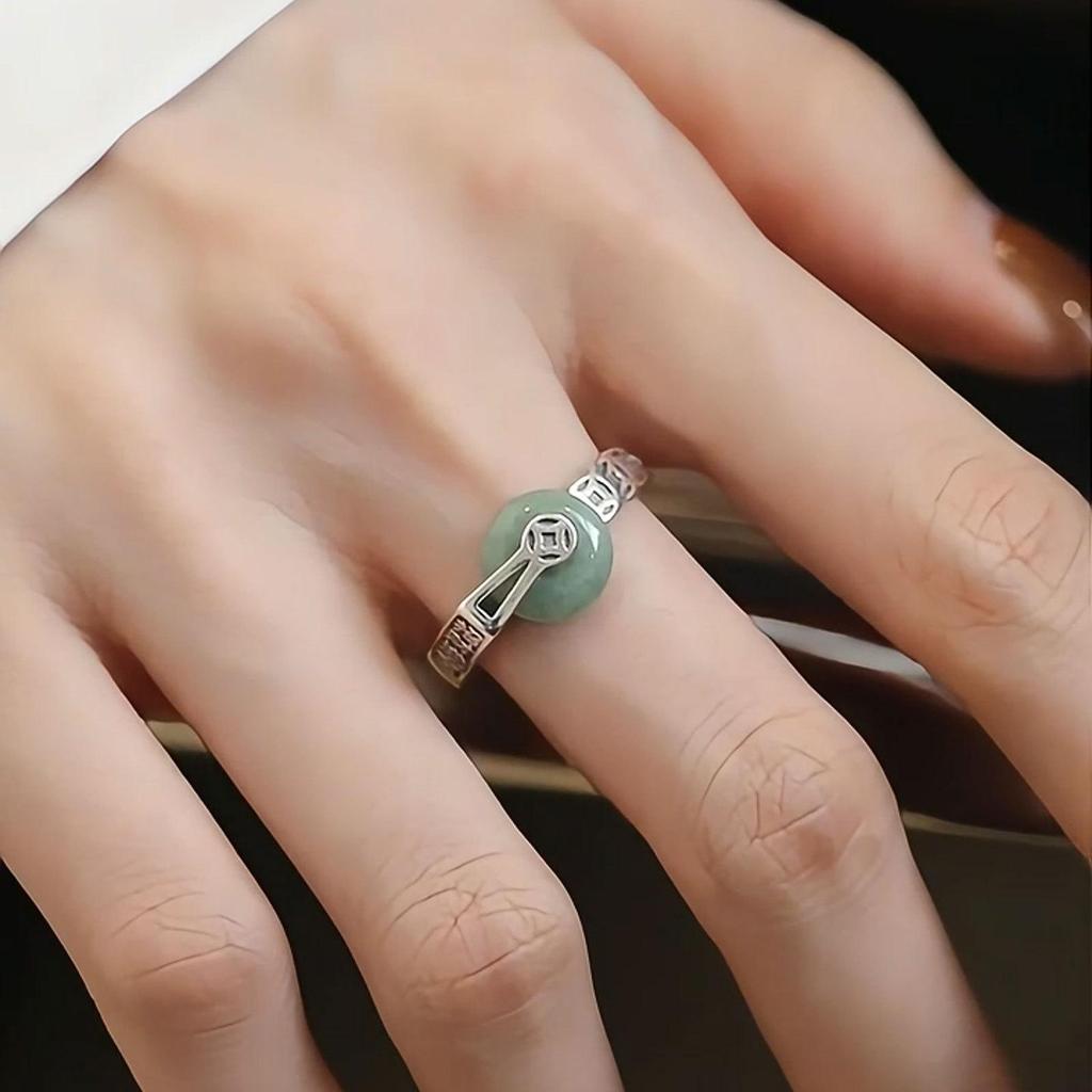 Rotatable Jinbao Buckle Ring: New Chinese Style, 925 Sterling Silver for Women