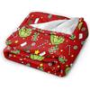 Cartoon Green Monster Christmas Red Blanket Christmas Vibe Flannel Blanket Digital Printing