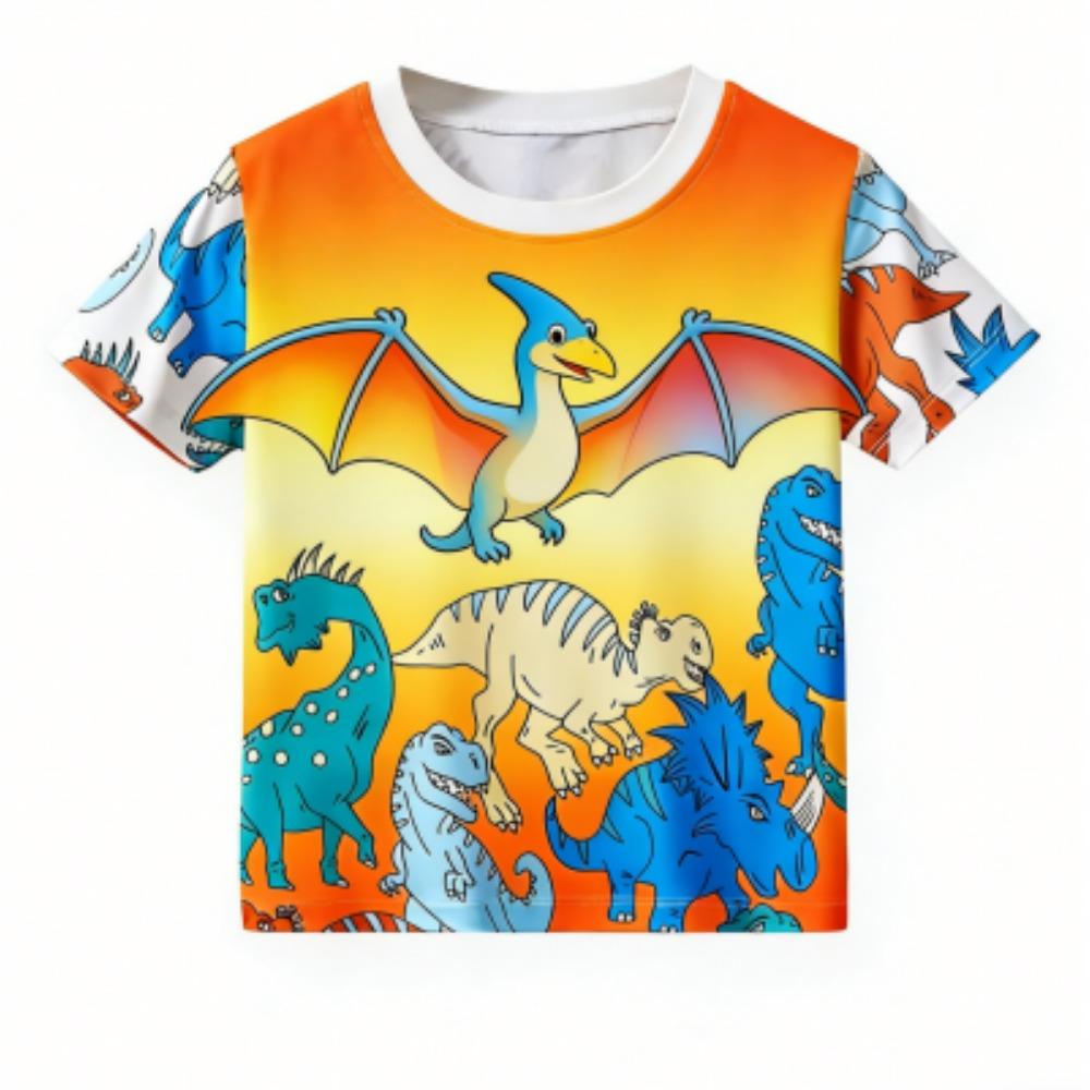 Kids T-shirt Colorful Cartoon Dinosaur 3D Print Kids Short Sleeves T-Shirt Loose Casual Summer Outdoor Boy and Girl Tees Tops