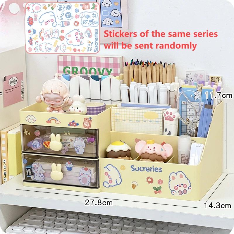 Desktop Cosmetic Storage Box Organizer Drawer Office Storage Rack Stationery Organizer Pen Holder Bunny Drawer Organizer Cute