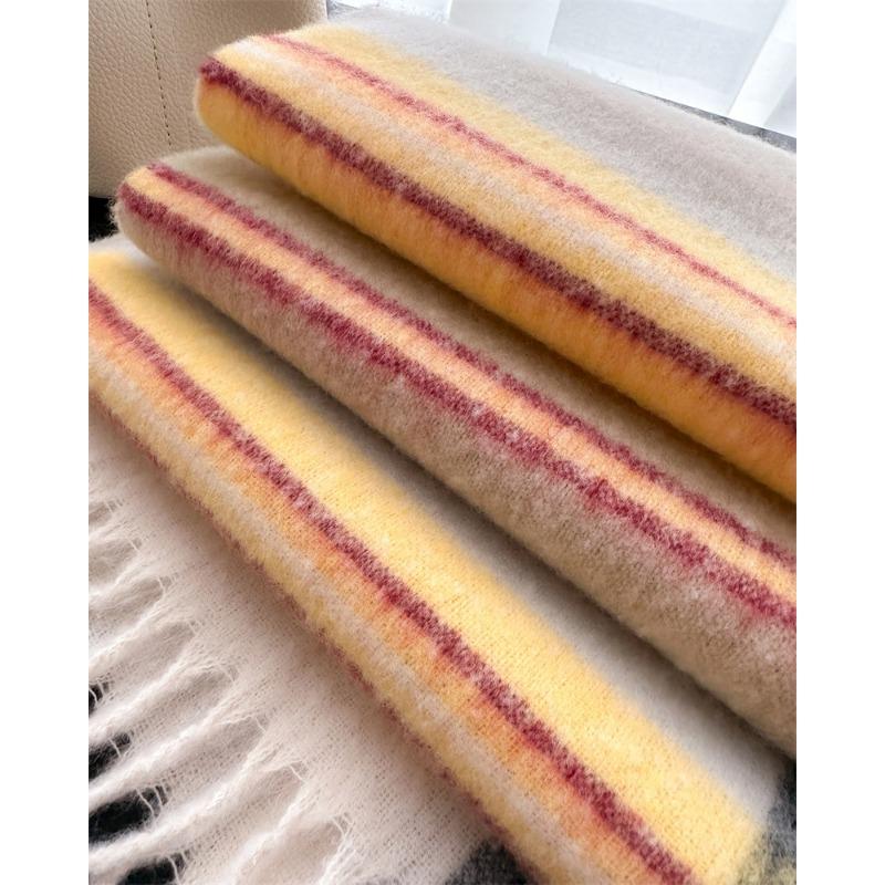 Striped Gradient Tassel Scarf Warm Unisex Winter Versatile Shawl