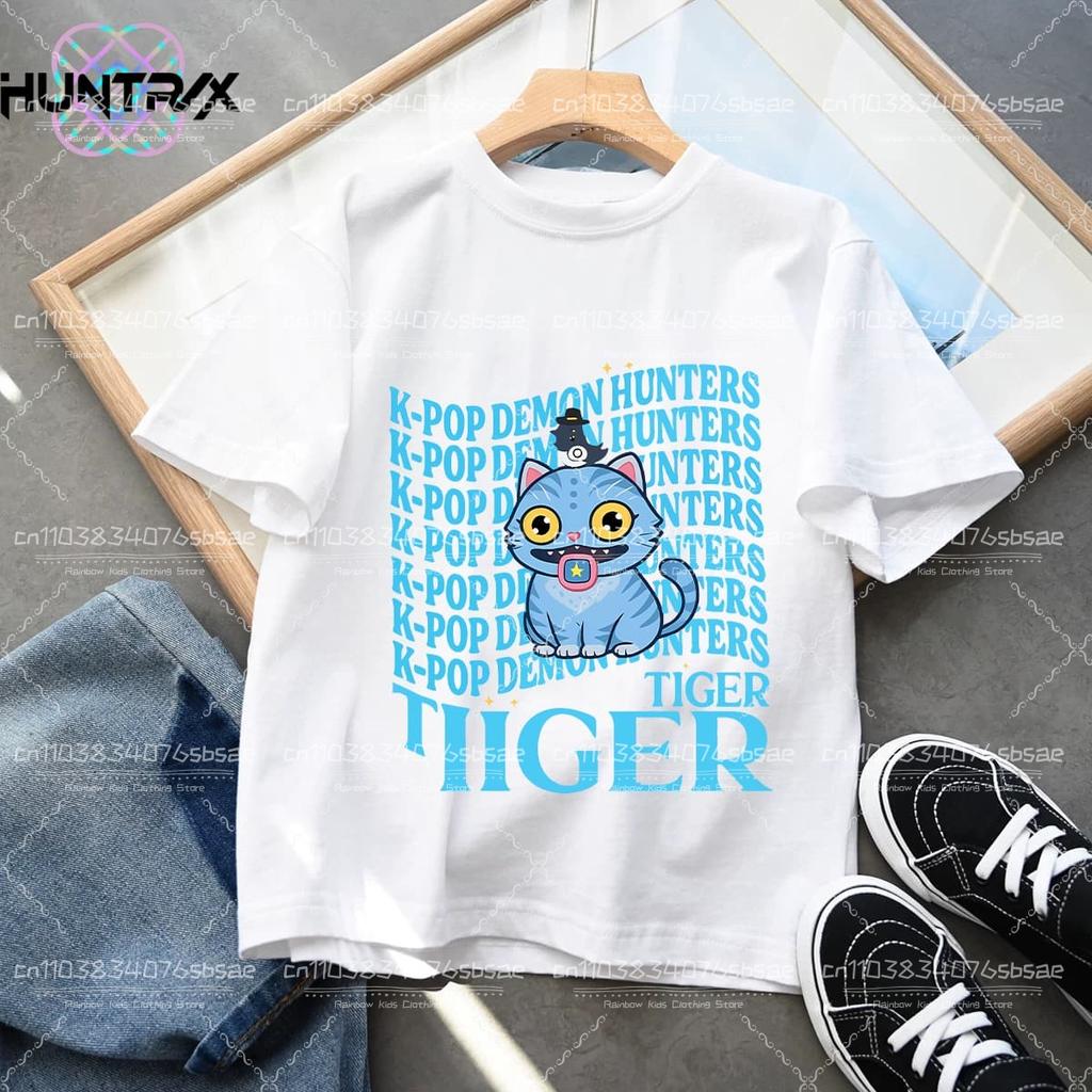2025 New KPop Demon Hunters Cartoon Print Kids Cotton T-shirts Summer Short Sleeve Tees Boys and Girls Clothes Casual Tops