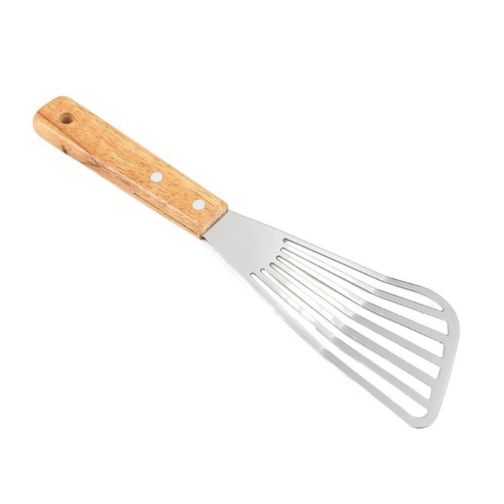 Wooden Handle Fish Frying Shovel Stainless Steel Flipping Frying Spatulas Cooking