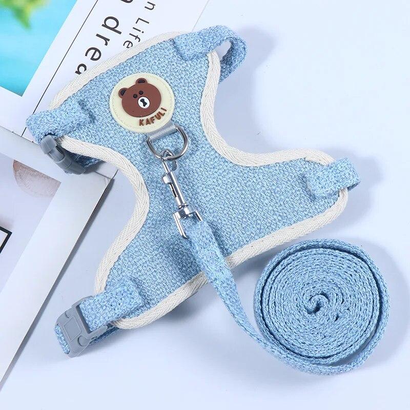 Breathable Cat Harness Vest Linen Blend Pet Walking Lead Leash for Small Dogs Rabbit Guinea Pig Cartoon Puppy Kitten Supplies