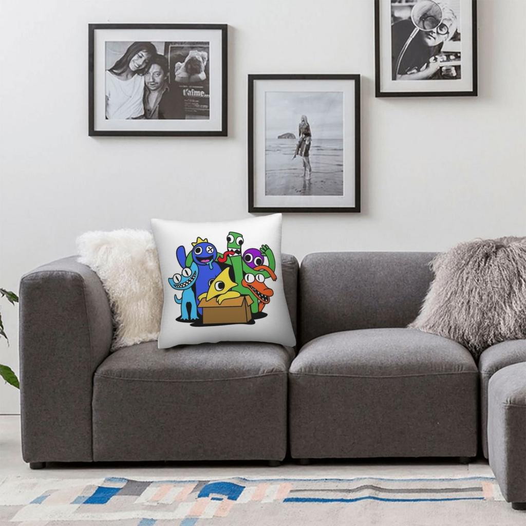 Rainbow Friends Cyan And Yelllow Square Pillowcase Polyester Linen Velvet Creative Zip Decor Home Cushion Cover