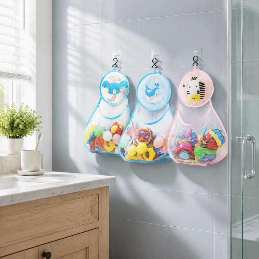 Mesh Bathroom Storage Organizer Waterproof Cloth Hanging Mesh Storage Bag for Baby Kids
