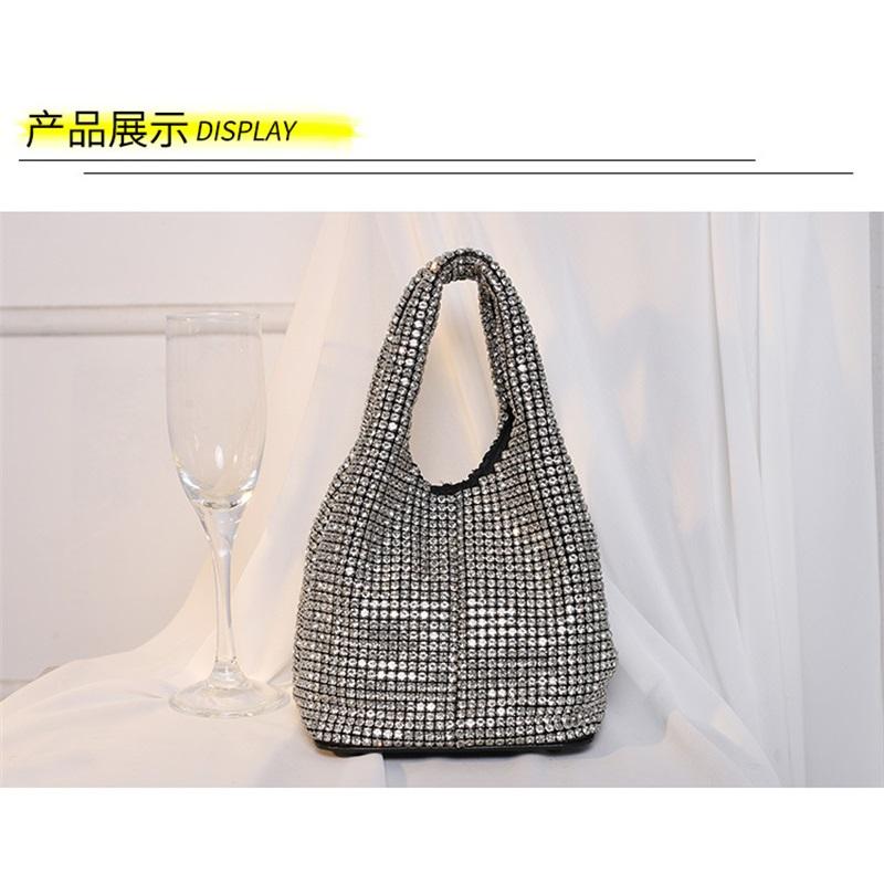 New Handmade Rhinestone Bucket Evening Bag Women Chain Crossbody Top Handle Vest Purse For Wedding Banquet Party