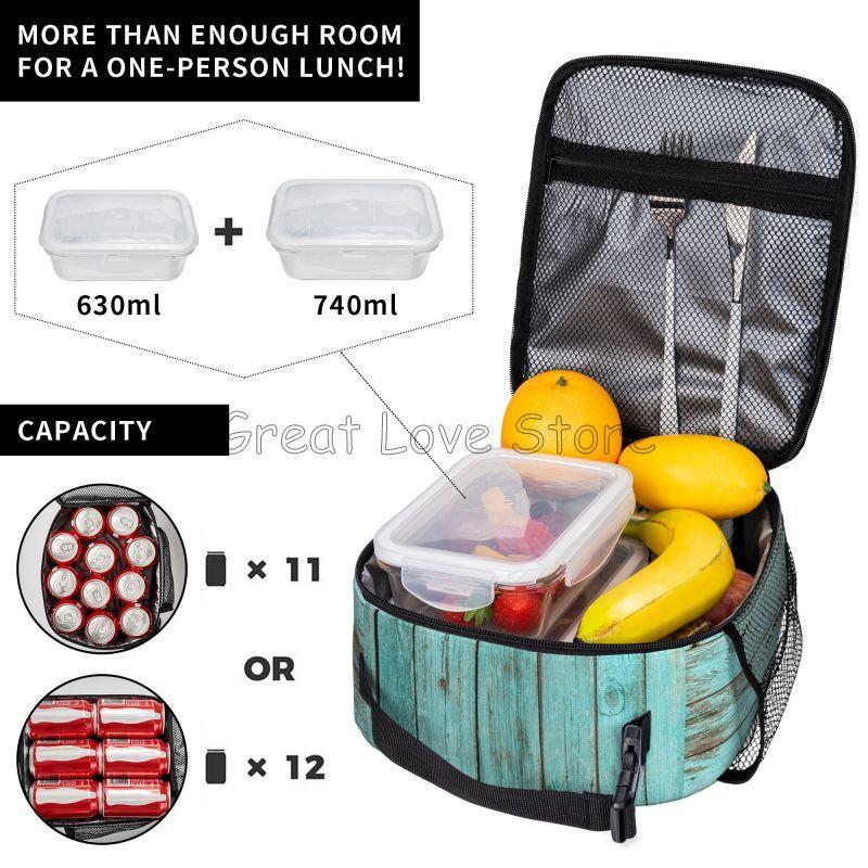Shabby Turquoise Wood Grain Insulated Lunch Bag for Women Men Reusable Waterproof Thermal Bento Tote Bags for Work Travel Picnic
