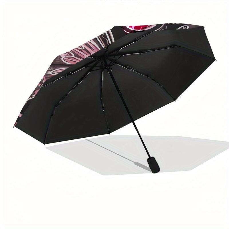 Butterfly, pink, Y2K Automatic folding umbrella simple eight rib design, bright color pattern, durable iron frame, ideal for travel and out